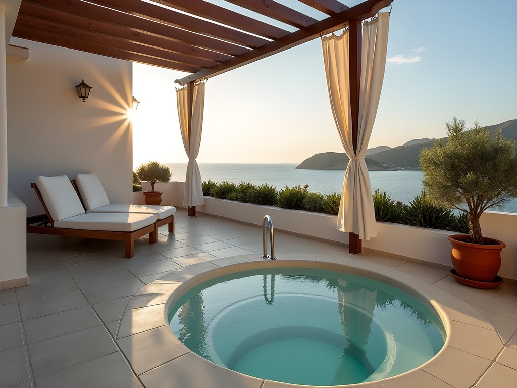 Secret terrace with panoramic sea views at a boutique hotel in Skiathos, Greece