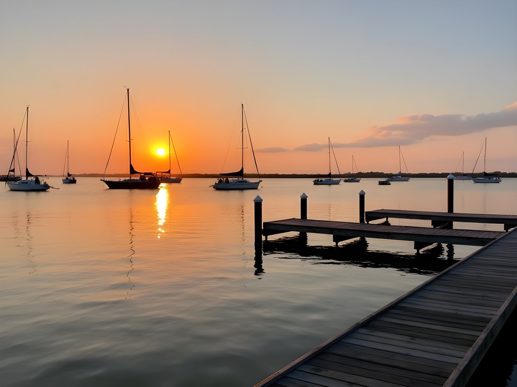 Sunset over Barnegat Bay in Toms River New Jersey with sailboats