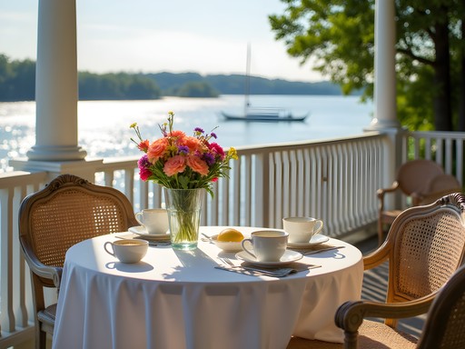 Victorian bed and breakfast waterfront deck breakfast setting in Toms River