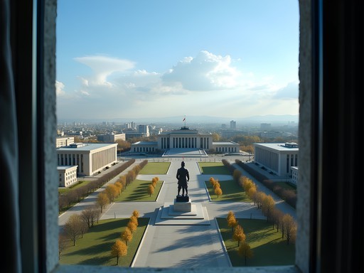 View of Sukhbaatar Square from hotel room window in central Ulaanbaatar