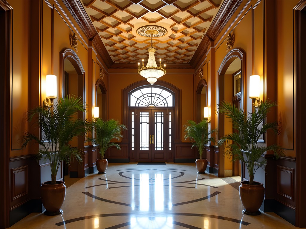 Historic Art Deco lobby of Drury Plaza Hotel Broadview in downtown Wichita with restored architectural details