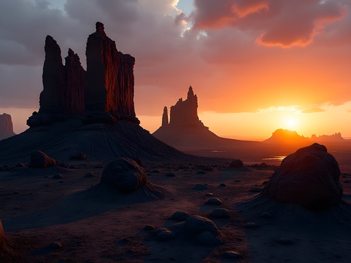 Dramatic volcanic rock formations in Ali Sabieh region of Djibouti at sunrise