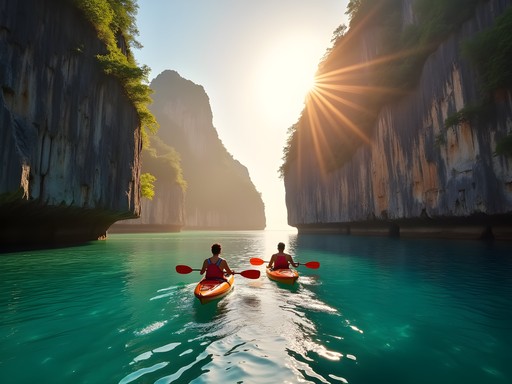 Kayaking through limestone karsts in El Nido, Palawan, Philippines