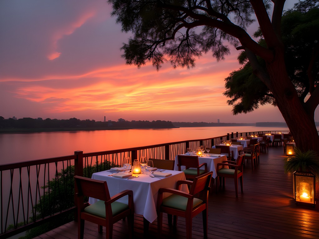 Sunset view from Mami Wata restaurant overlooking Congo River in Brazzaville