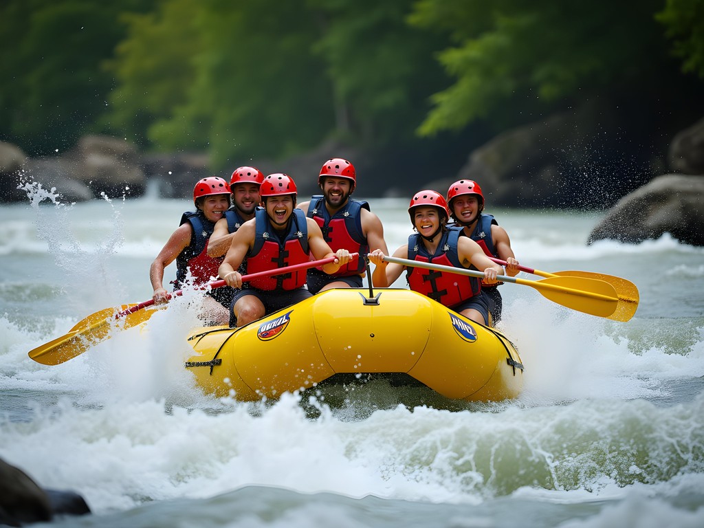 Whitewater rafting group navigating rapids on Ocoee River Tennessee