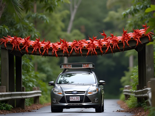Red crabs using a specially designed bridge crossing on Christmas Island
