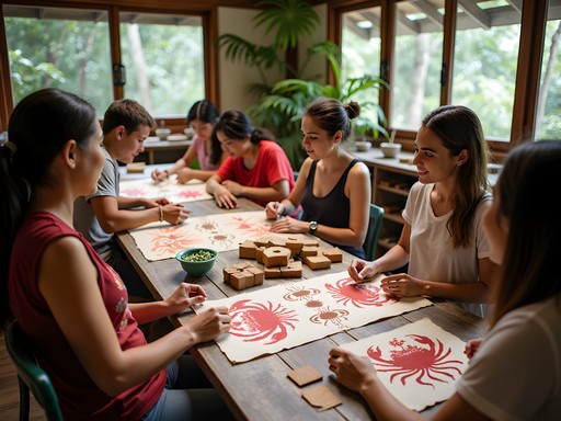 Traditional craft workshop featuring red crab motifs on Christmas Island