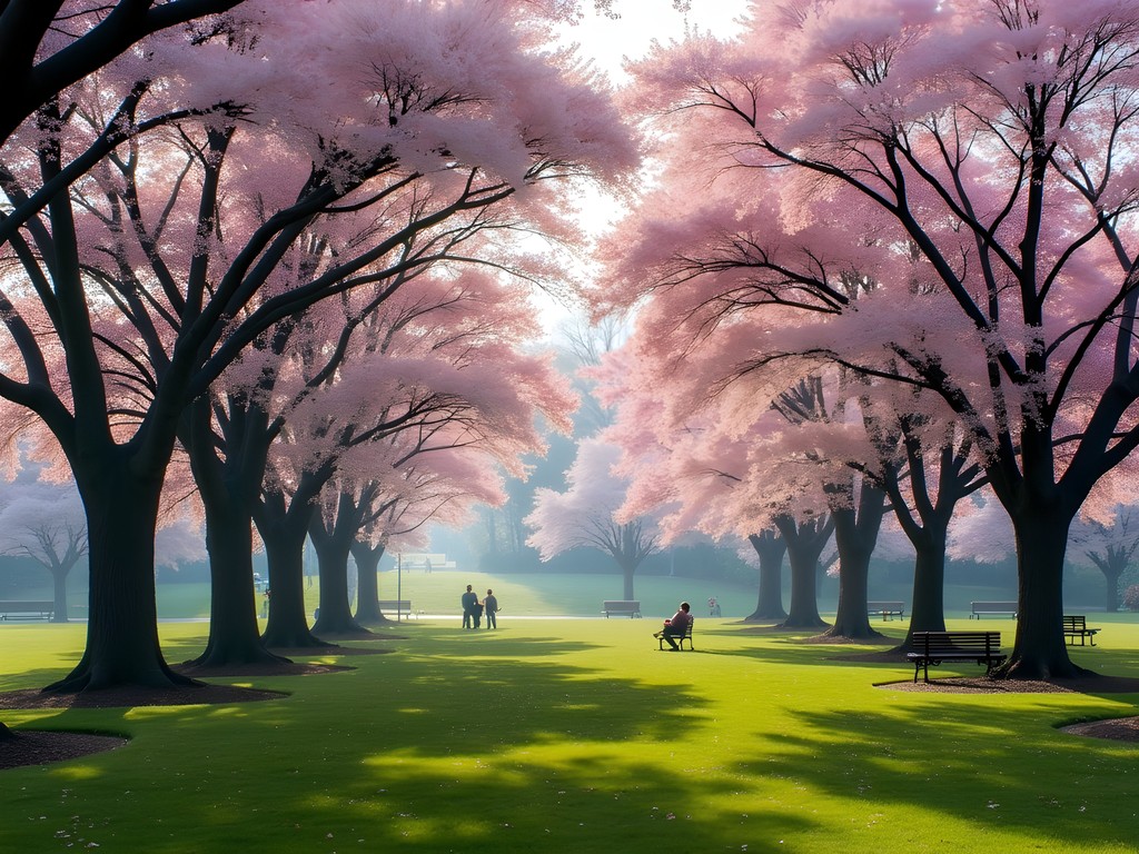 Cherry blossom trees in full bloom at Cicero Park during spring