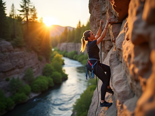 Couple rock climbing on a sunny day in Clear Creek Canyon near Denver