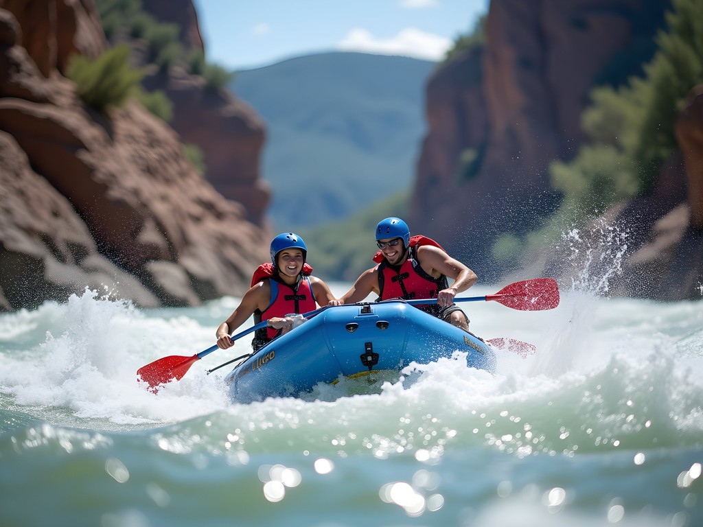 Couple white water rafting through Royal Gorge on the Arkansas River near Denver
