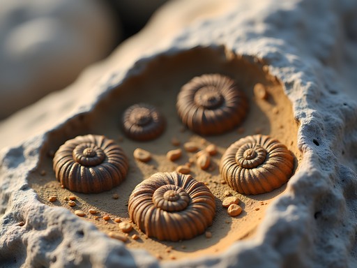 Close-up of marine fossils in limestone at Erie Bluffs State Park