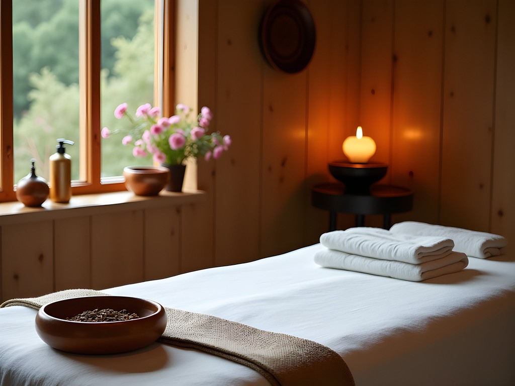 Ayurvedic wellness treatment room in Eugene with traditional elements