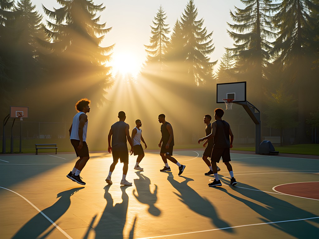 Early morning basketball game at Amazon Park courts in Eugene, Oregon