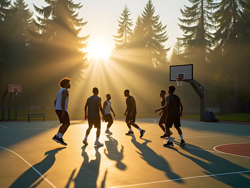 Early morning basketball game at Amazon Park courts in Eugene, Oregon