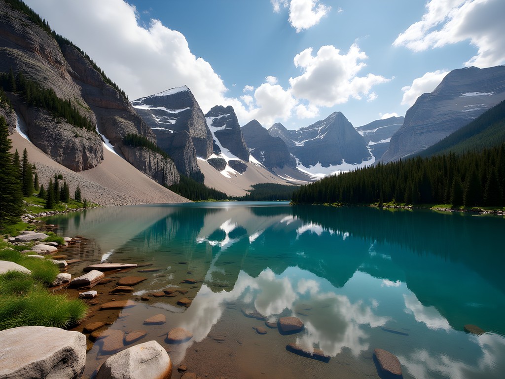 Alpine Deadhorse Lake surrounded by rugged Uinta Mountain peaks in Wyoming