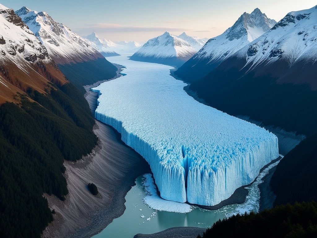 Panoramic view of Franz Josef Glacier descending through Southern Alps valley