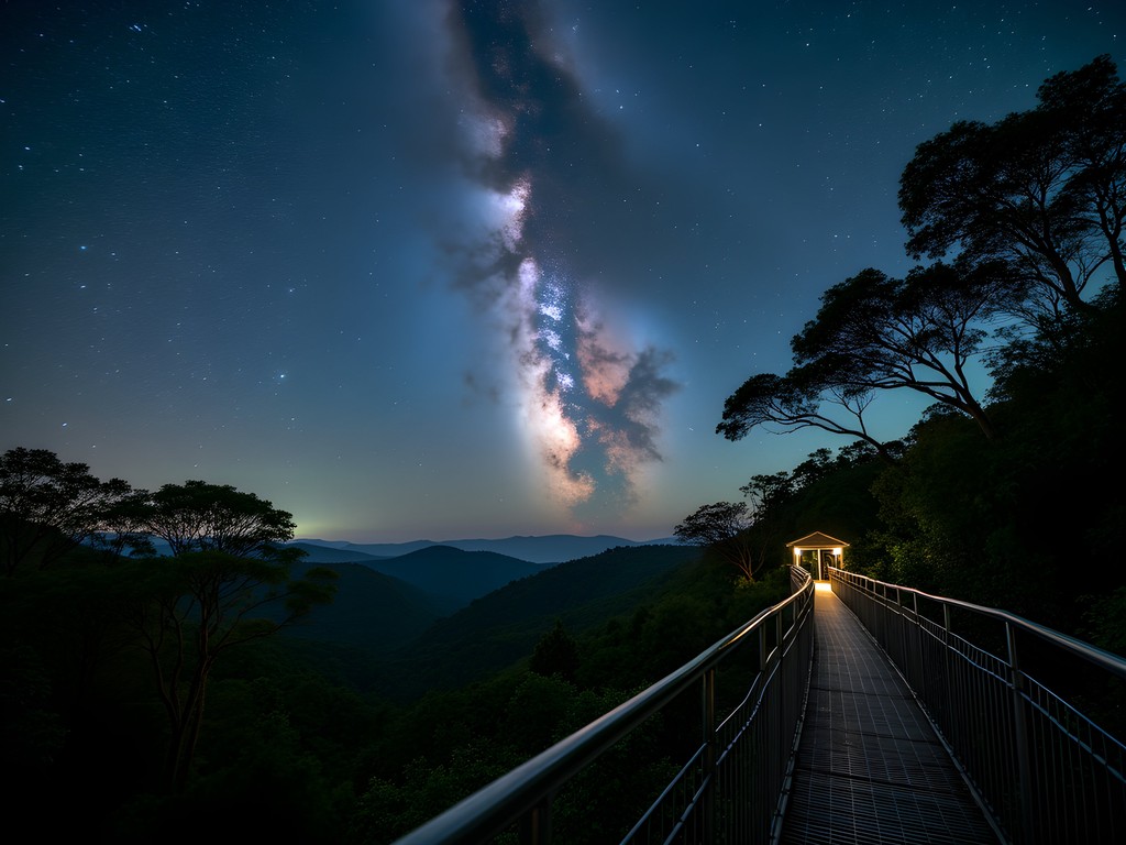 Milky Way galaxy visible above Iwokrama rainforest canopy in Guyana