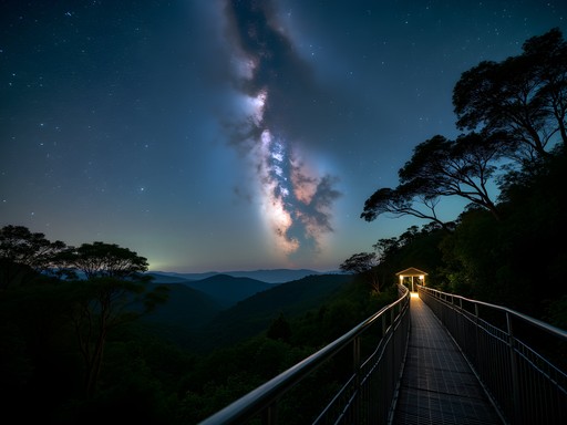 Milky Way galaxy visible above Iwokrama rainforest canopy in Guyana