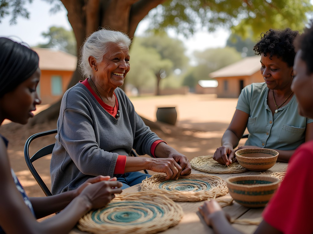 Cultural exchange with local basket weavers in Gweru village with traditional crafts and warm community interaction