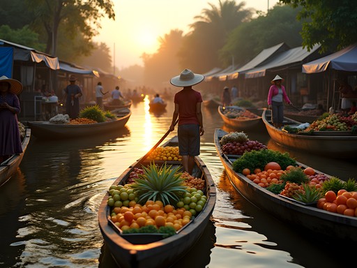 Colorful floating market in Belen with local vendors and produce