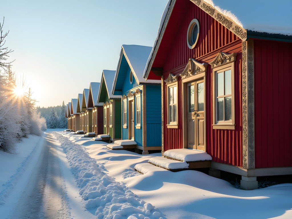 Traditional wooden houses in Irkutsk during winter