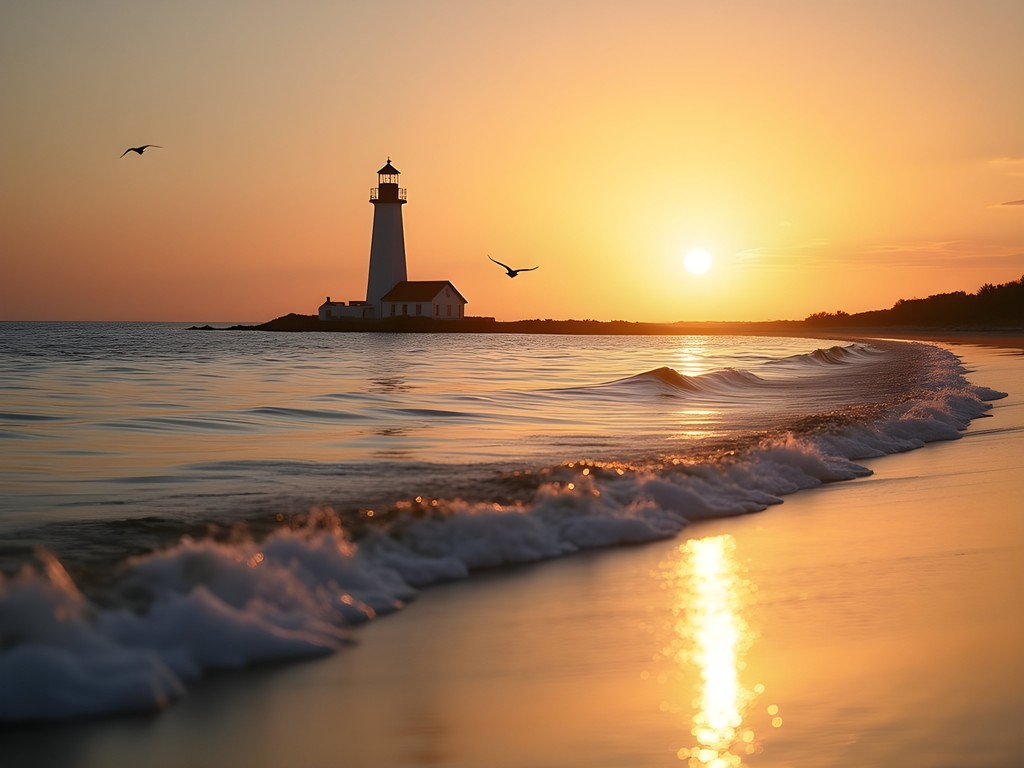 Morris Island Lighthouse viewed from Folly Beach at sunrise