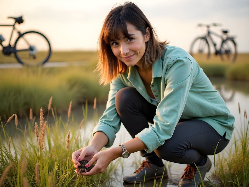Marine biologist examining salt marsh ecosystem on Kiawah Island