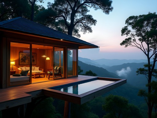 Luxury treehouse accommodation overlooking the Amazon rainforest canopy in French Guiana