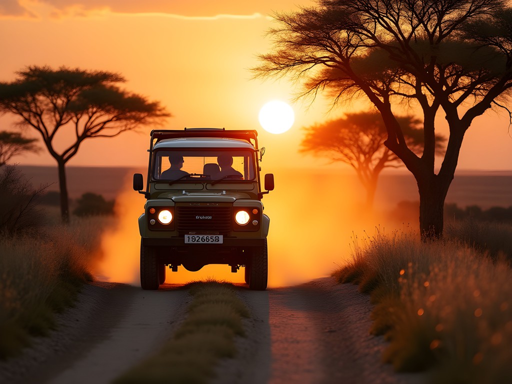 Early morning game drive in Kruger National Park with golden light