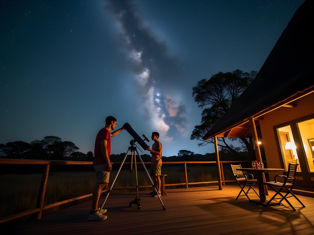 Family stargazing with telescope in Kruger National Park