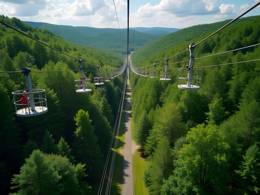 Aerial view of zipline course through forest canopy at Liquid Planet near Merrimack