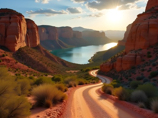 Winding Apache Trail road with dramatic canyon views and desert landscape