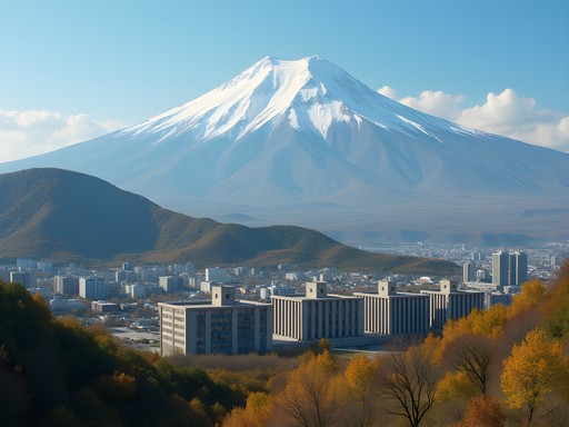 Samjiyon city with Mount Paektu in background