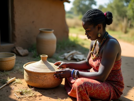Local artisan demonstrating traditional basket weaving techniques in village near Bvumba Mountains
