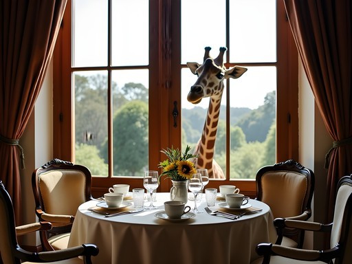 Author enjoying breakfast with giraffes at Giraffe Manor in Nairobi