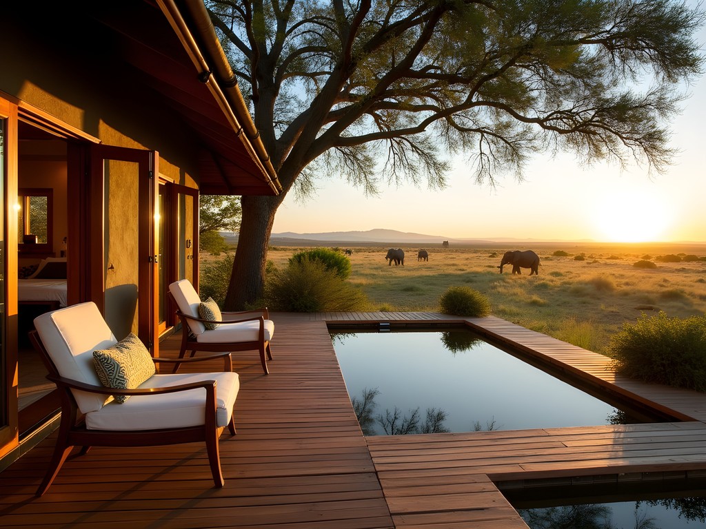 Luxury safari lodge with private plunge pool overlooking South African savanna