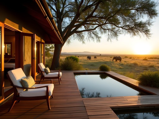 Luxury safari lodge with private plunge pool overlooking South African savanna