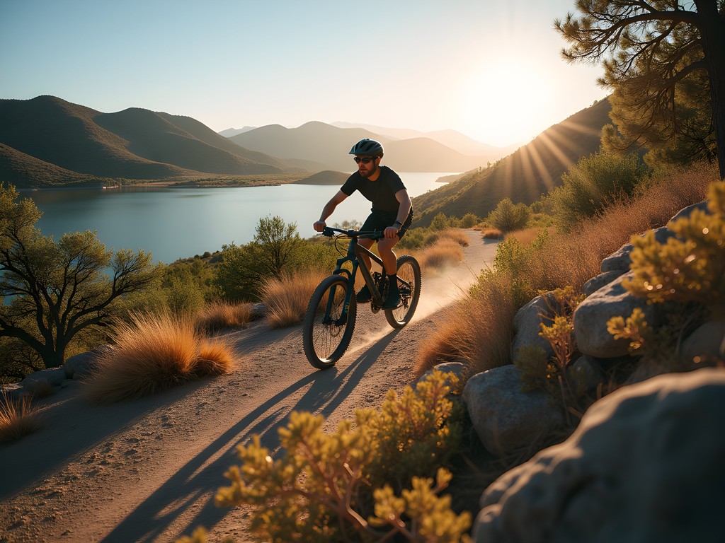 Mountain biking on singletrack trails around Lake Pueblo State Park