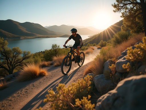 Mountain biking on singletrack trails around Lake Pueblo State Park