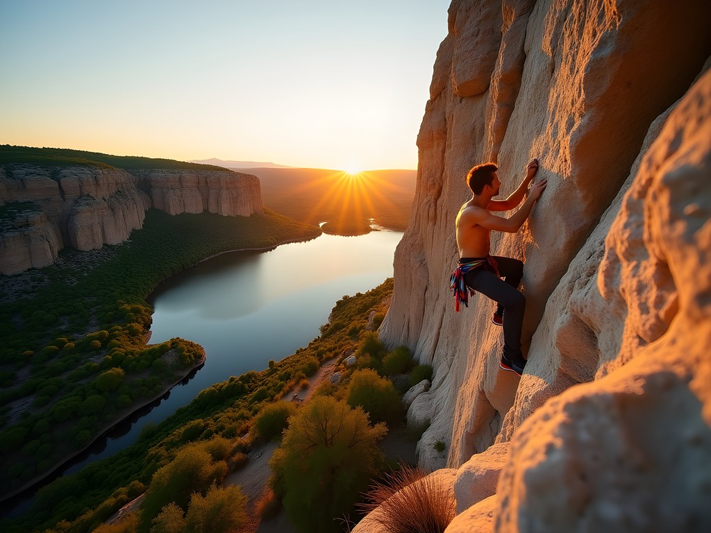 Rock climbing on limestone cliffs at Lake Pueblo State Park