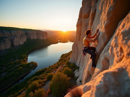 Rock climbing on limestone cliffs at Lake Pueblo State Park