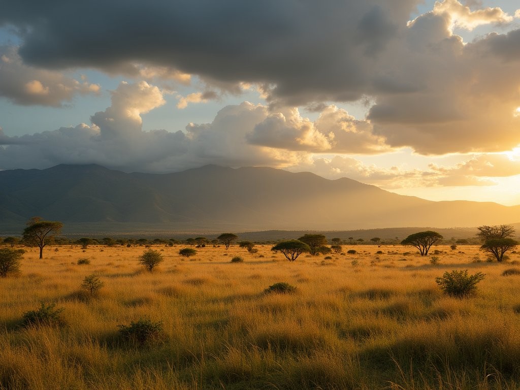 Sweeping landscape view of Queen Elizabeth National Park savanna with distant mountains