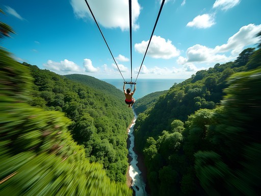 Person ziplining high above Atlantic Forest canopy near Recife