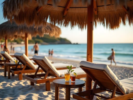 Beach club setting with loungers and umbrellas at Porto de Galinhas