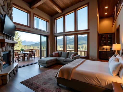 Luxury cabin interior with mountain views at Wind River Retreat