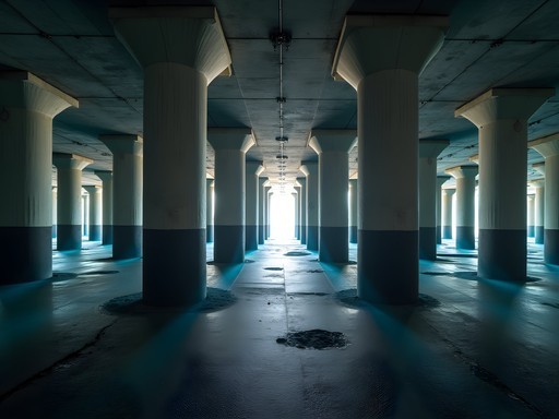 Massive concrete pillars in Tokyo's G-Cans underground flood prevention system