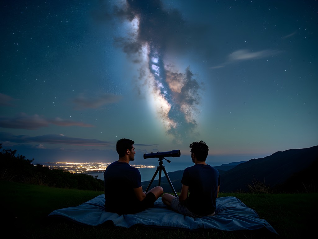 Couple stargazing with Milky Way visible from Waikele Heights in Waipahu