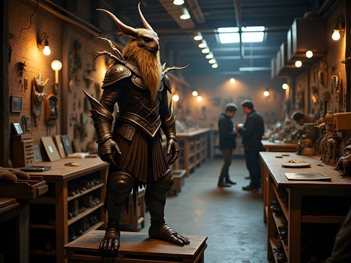 Visitor examining detailed fantasy creature model at Weta Workshop in Wellington