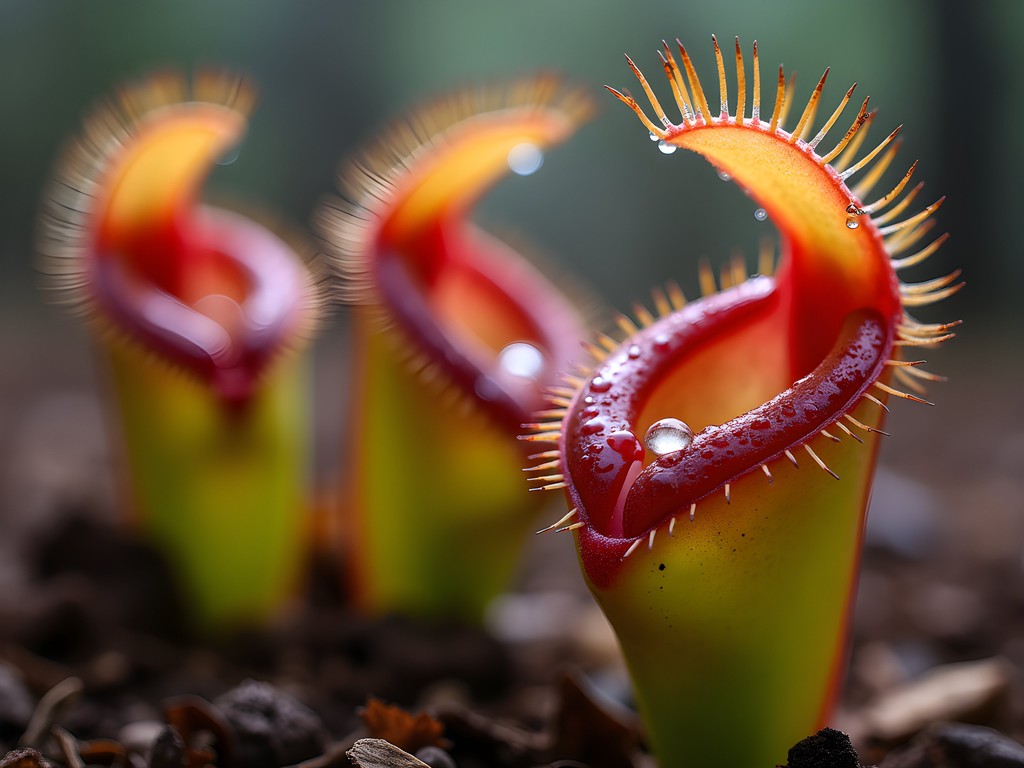 Close-up of Venus flytraps in their native habitat at Carolina Beach State Park