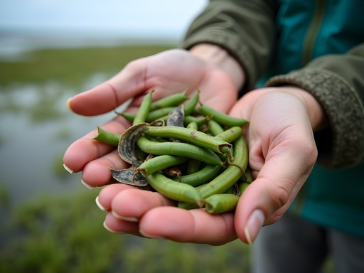 Guided coastal foraging experience showing edible plants and shellfish identification